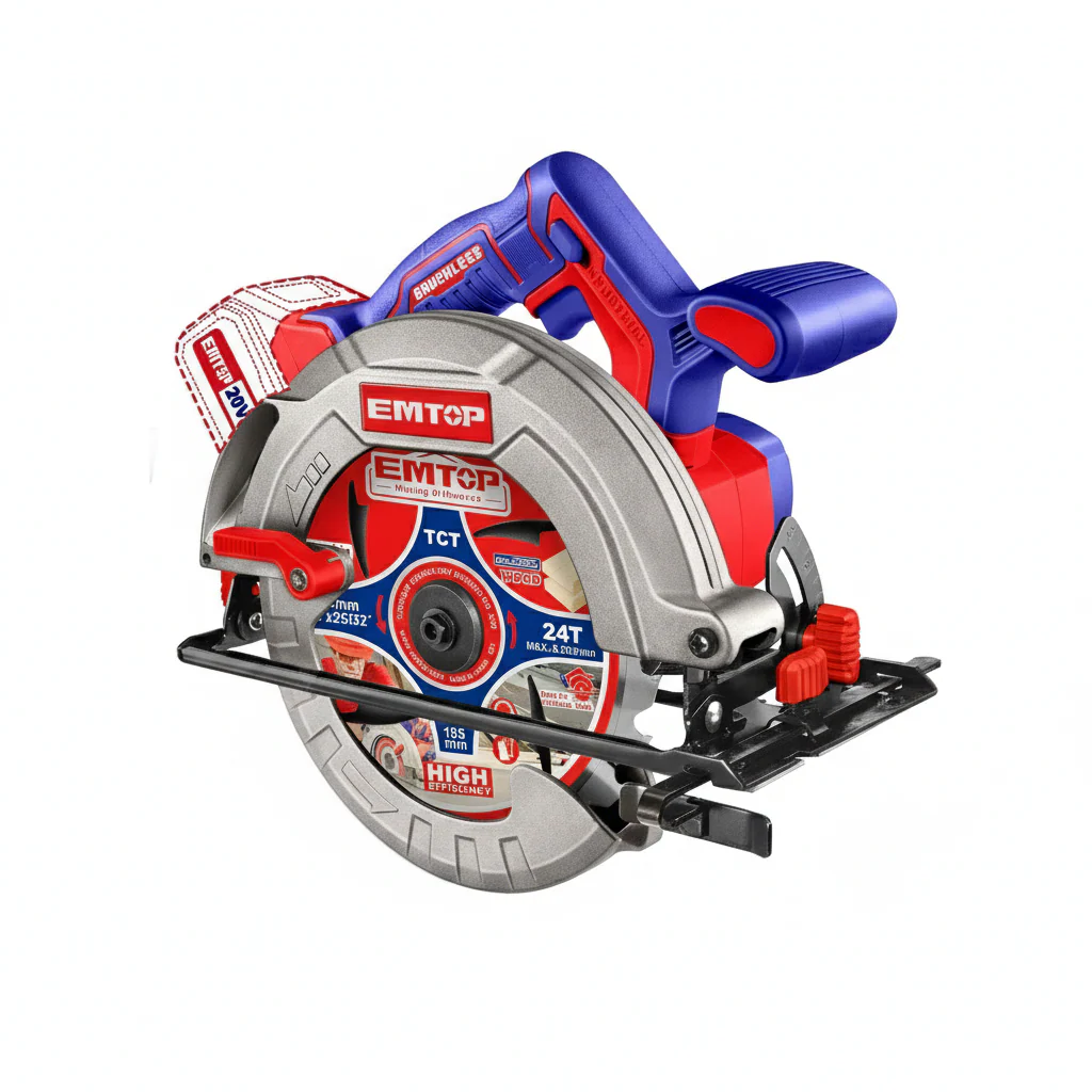 EMTOP 185mm Cordless Circular Saw (Body Only) Brushless Motor, 4800RPM, Max. Cutting Depth 65mm (90°) ELCS1851
