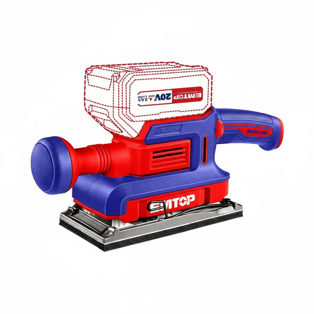 EMTOP Cordless Finishing Sander (Body Only) 20V Brushless Motor with 5 Pcs sand paper ELFS2031
