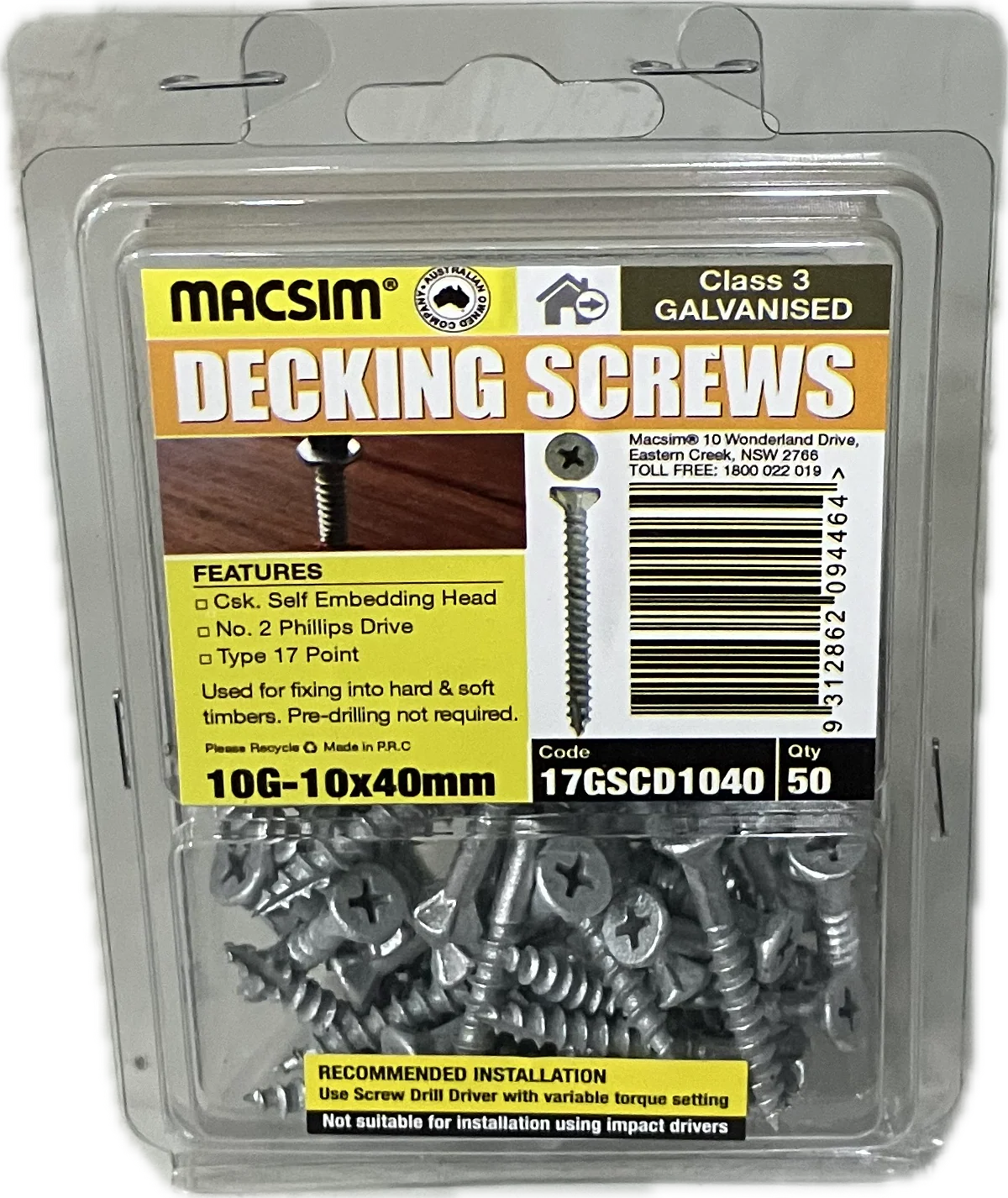 GALVANISED SELF EMBEDDING SCREW- 10G (BLISTER PACK OF 50) - Image 2