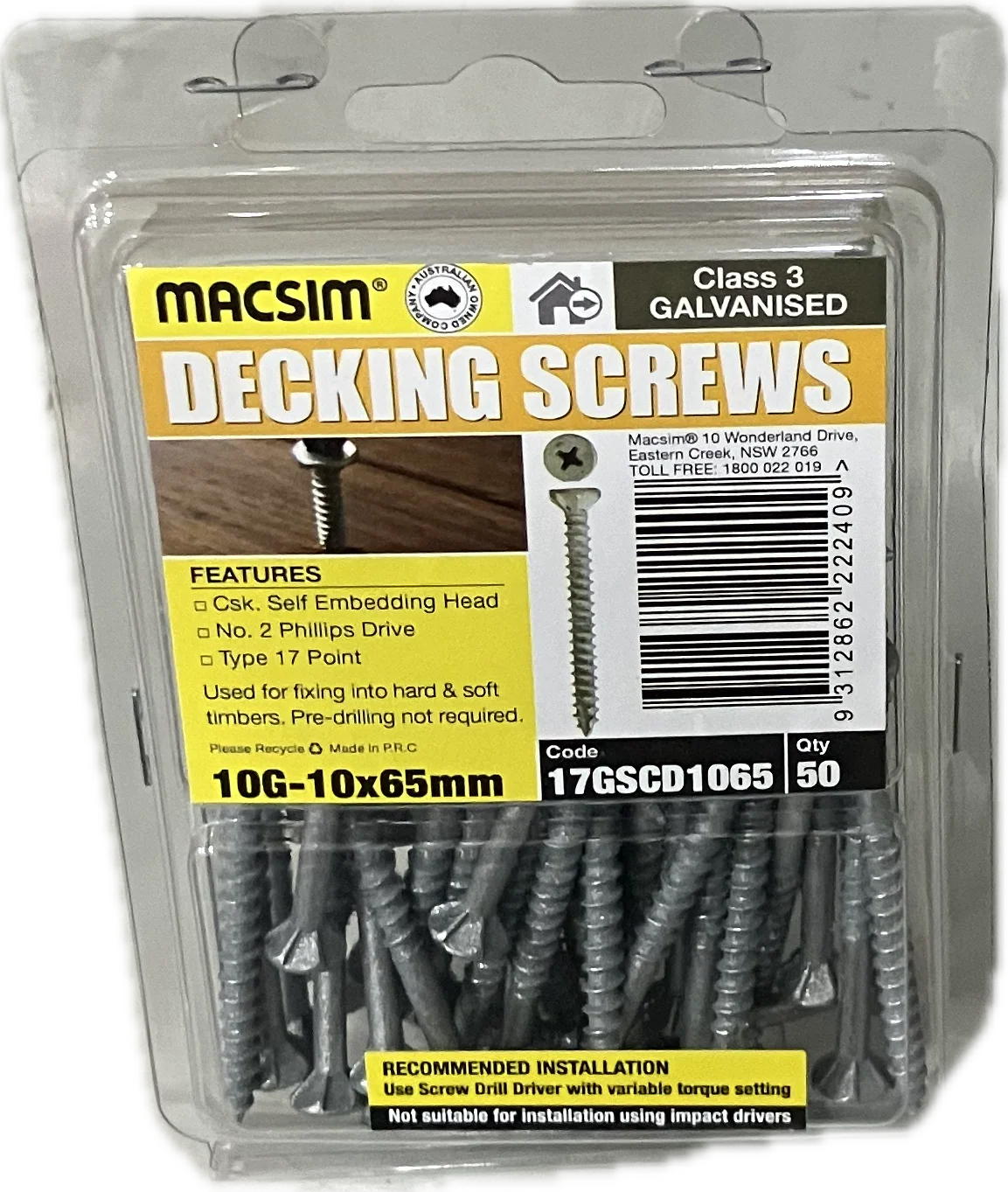 GALVANISED SELF EMBEDDING SCREW- 10G (BLISTER PACK OF 50) - Image 3