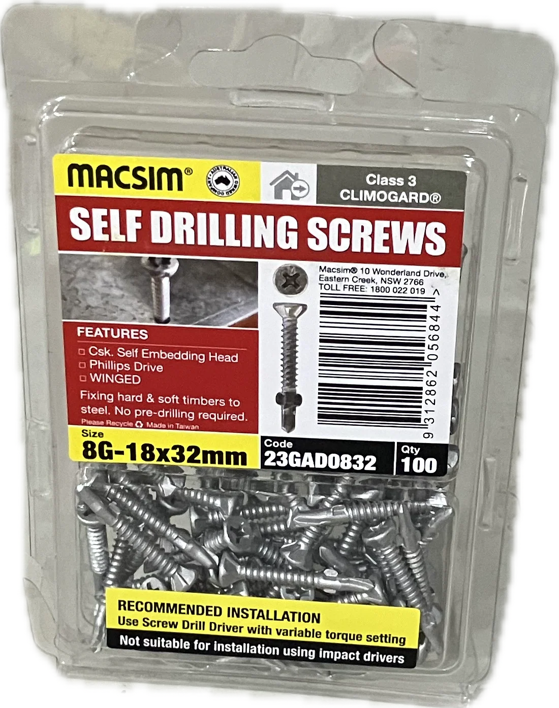 SELF DRILLING SCREWS- 8G (BLISTER PACK OF 100)