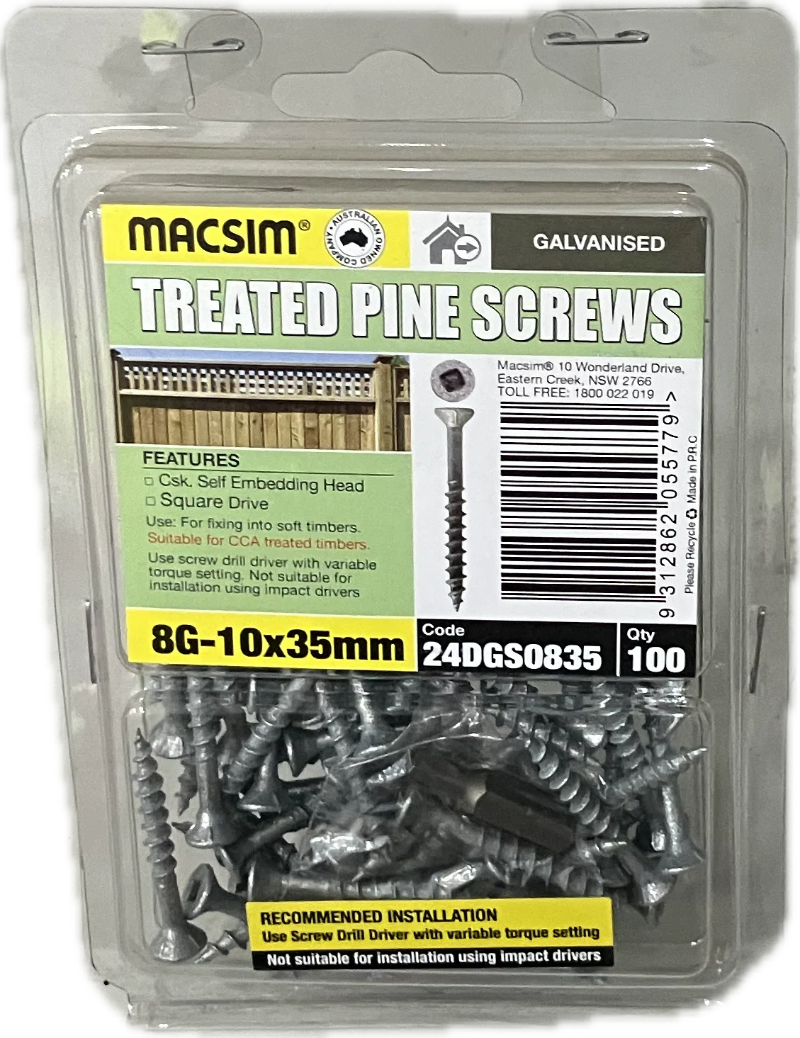 GALVANISED TREATED PINE SCREWS- 8G (BLISTER PACK OF 100 AND 50)